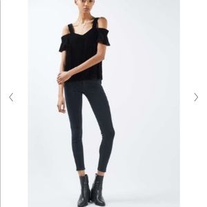 Topshop off the shoulder velvet top